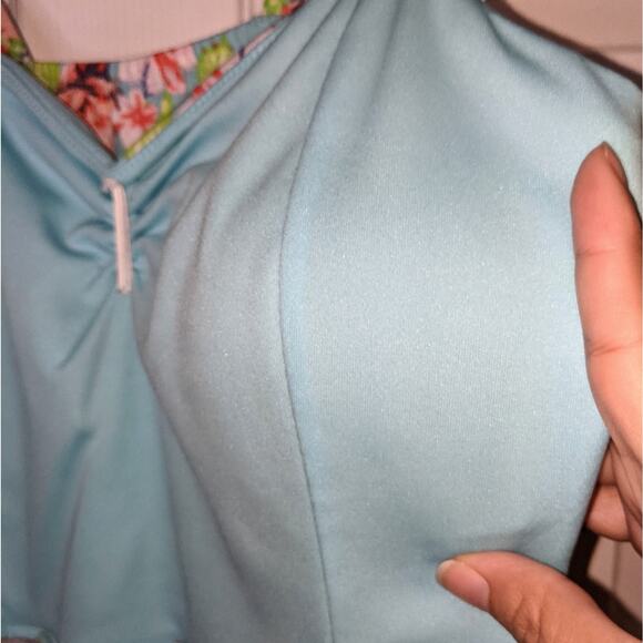 No Boundaries Spring Blue Pink Floral Roses Padded Juniors Strap Dress L 11-13 - Picture 9 of 16